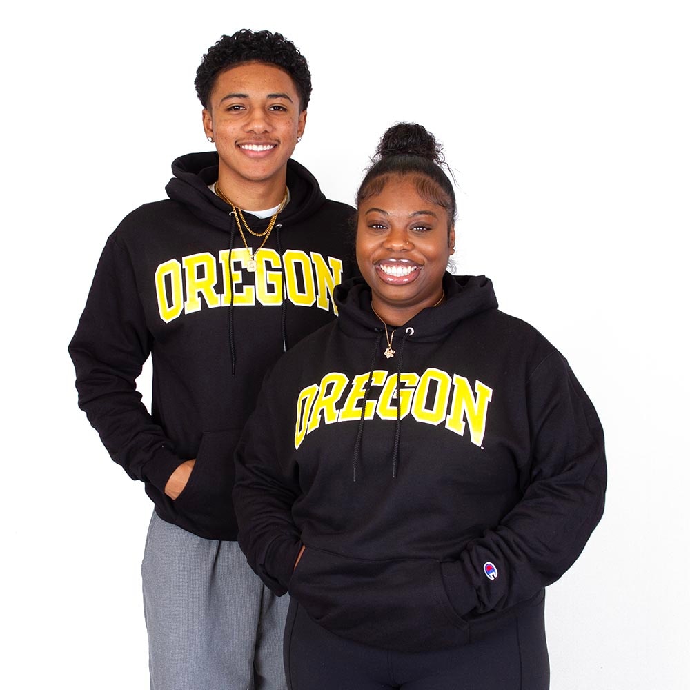 Arched Oregon, Champion, Black, Hoodie, Men, Unisex, Fleece, Pullover, Sweatshirt, 942069